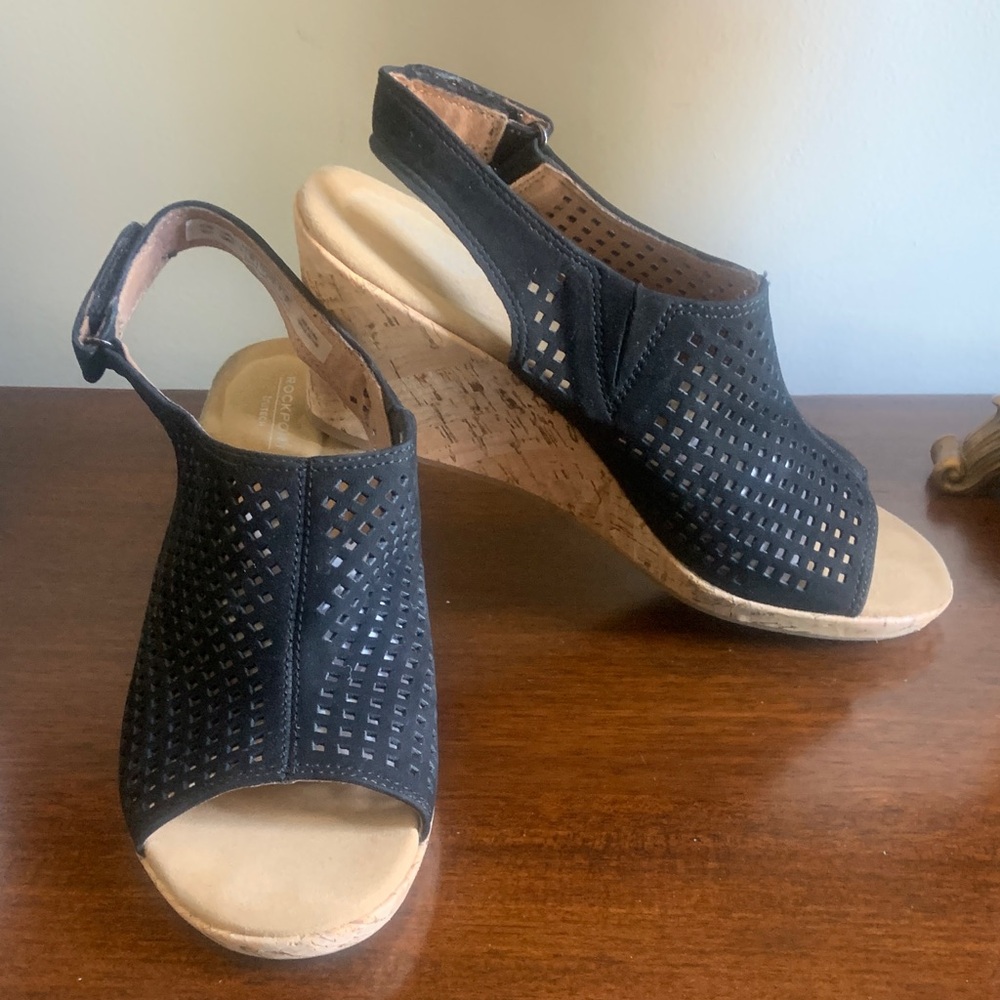 Rockport Black Perforated Wedge Sandals
